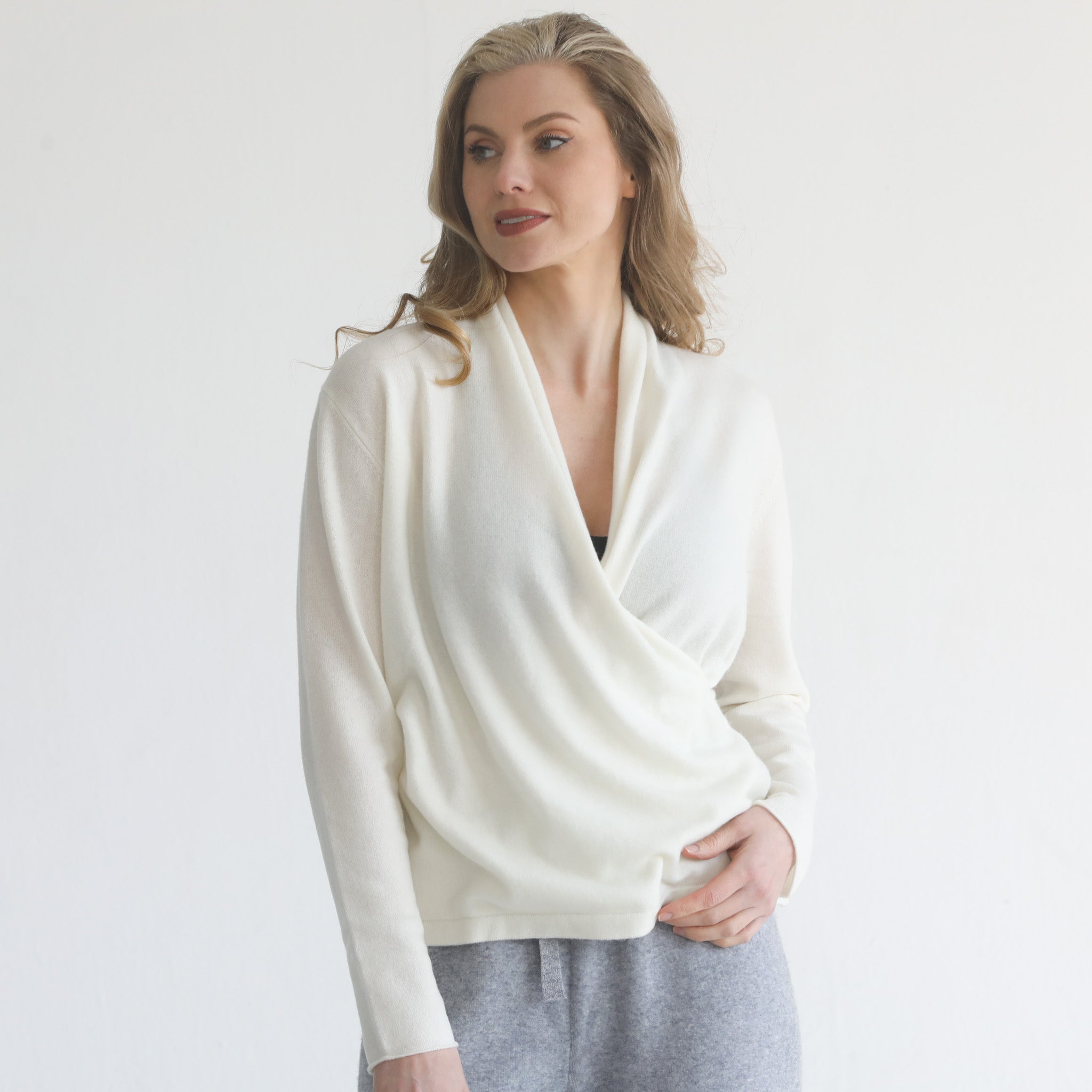 100% cashmere wrap sweater nursing crossover
