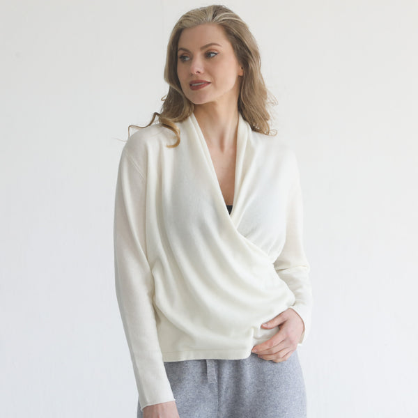 Camille Cashmere Wrap Sweater (Blanc) in Blanc