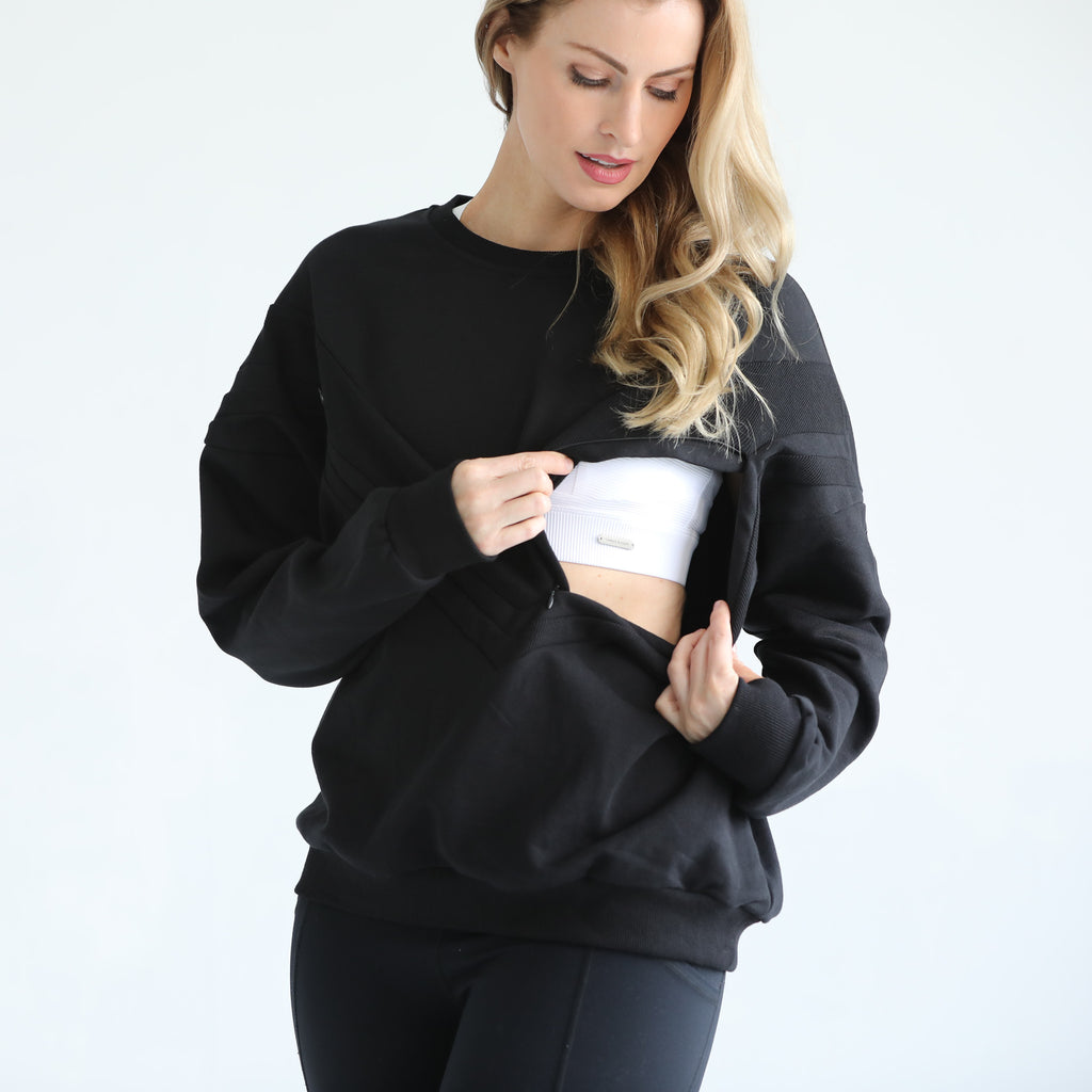 Oversized nursing pregnancy sweatshirt with zippers, sweat and milk