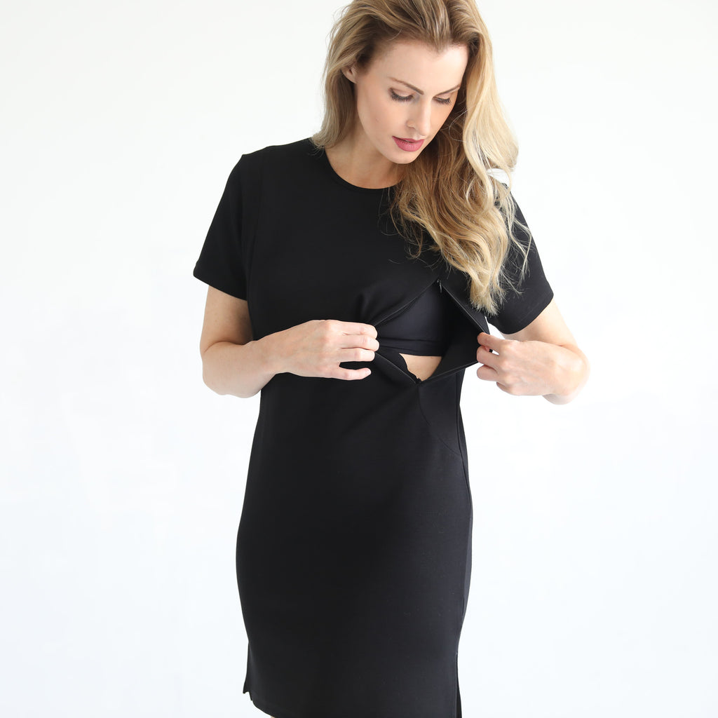 Nursing Tshirt Dress with zippers, Sweat and Milk