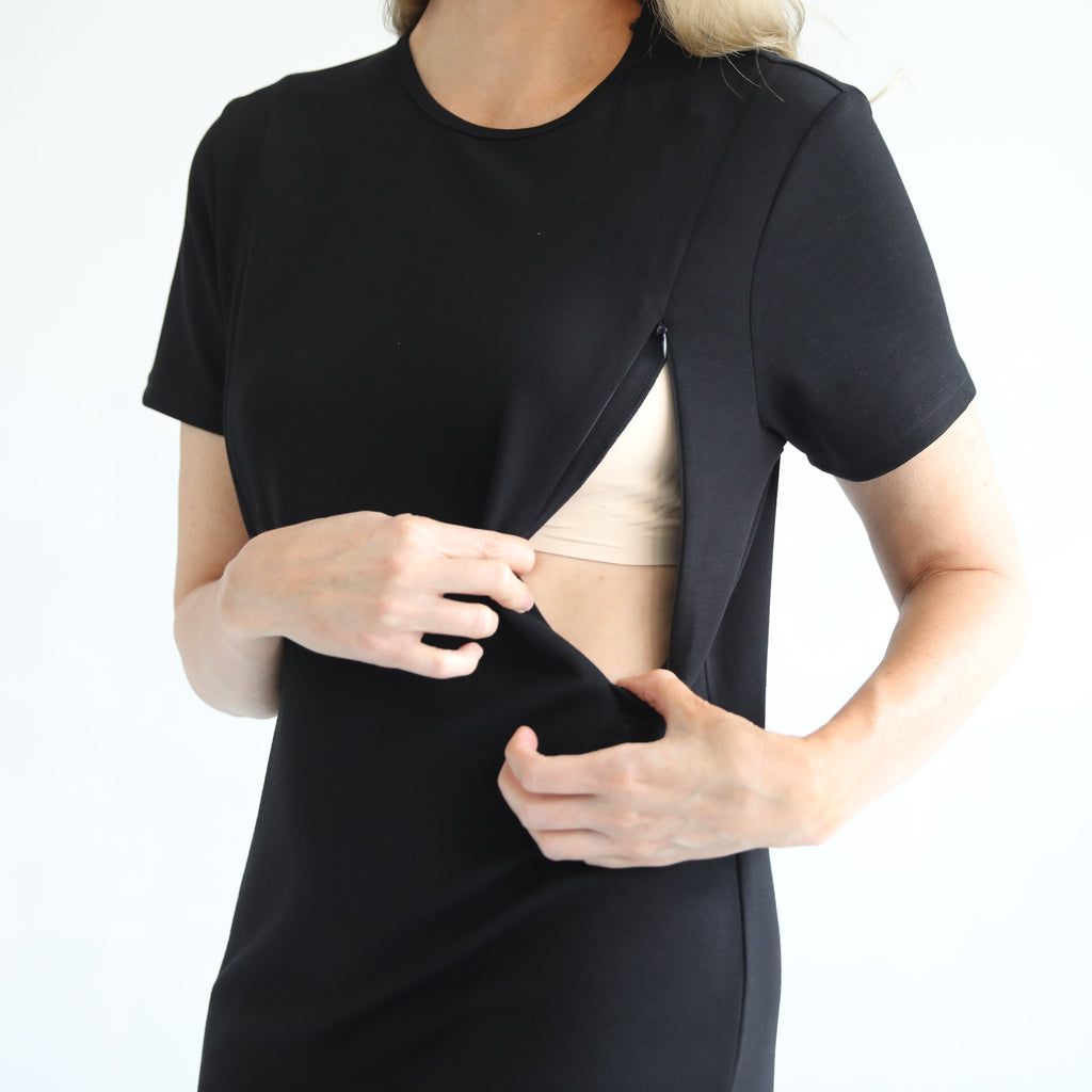 Nursing Tshirt Dress with zippers, Sweat and Milk