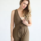 Nursing friendly jump suit, wide legged, sweat and milk