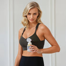 High impact running nursing sports bra on a model, pumping feature, Chloe 4, Sweat and Milk