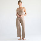 Nursing friendly jump suit, wide legged, sweat and milk