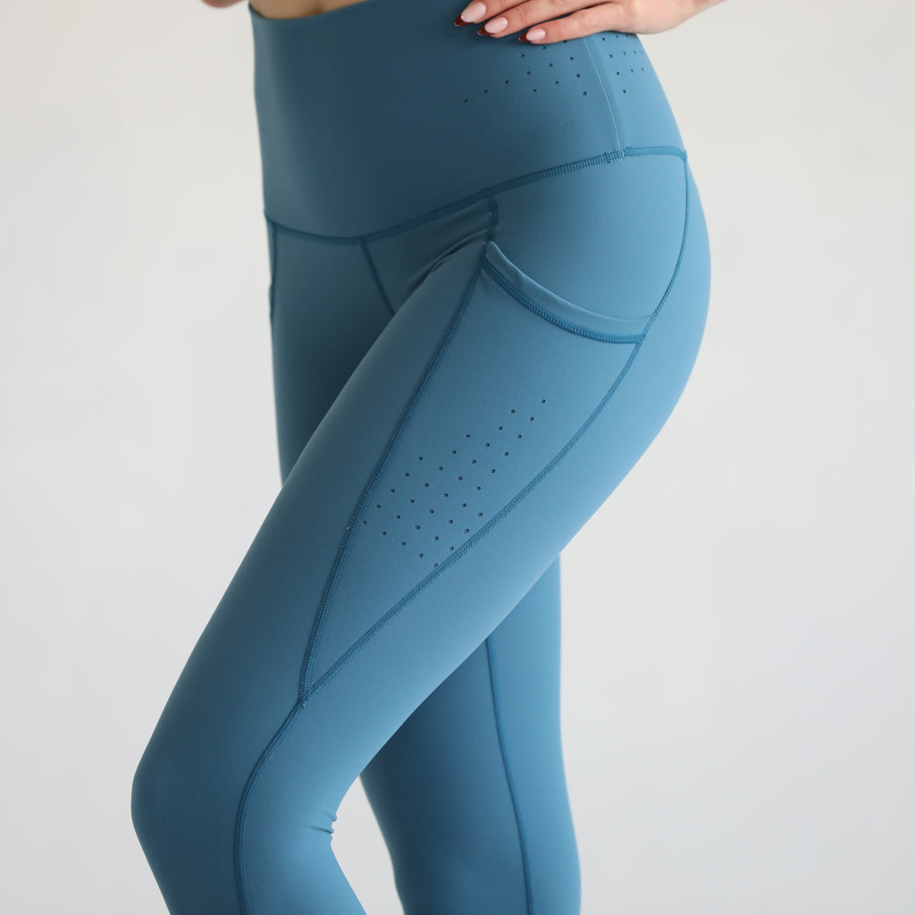 postpartum yoga leggings with pockets, sweat and milk