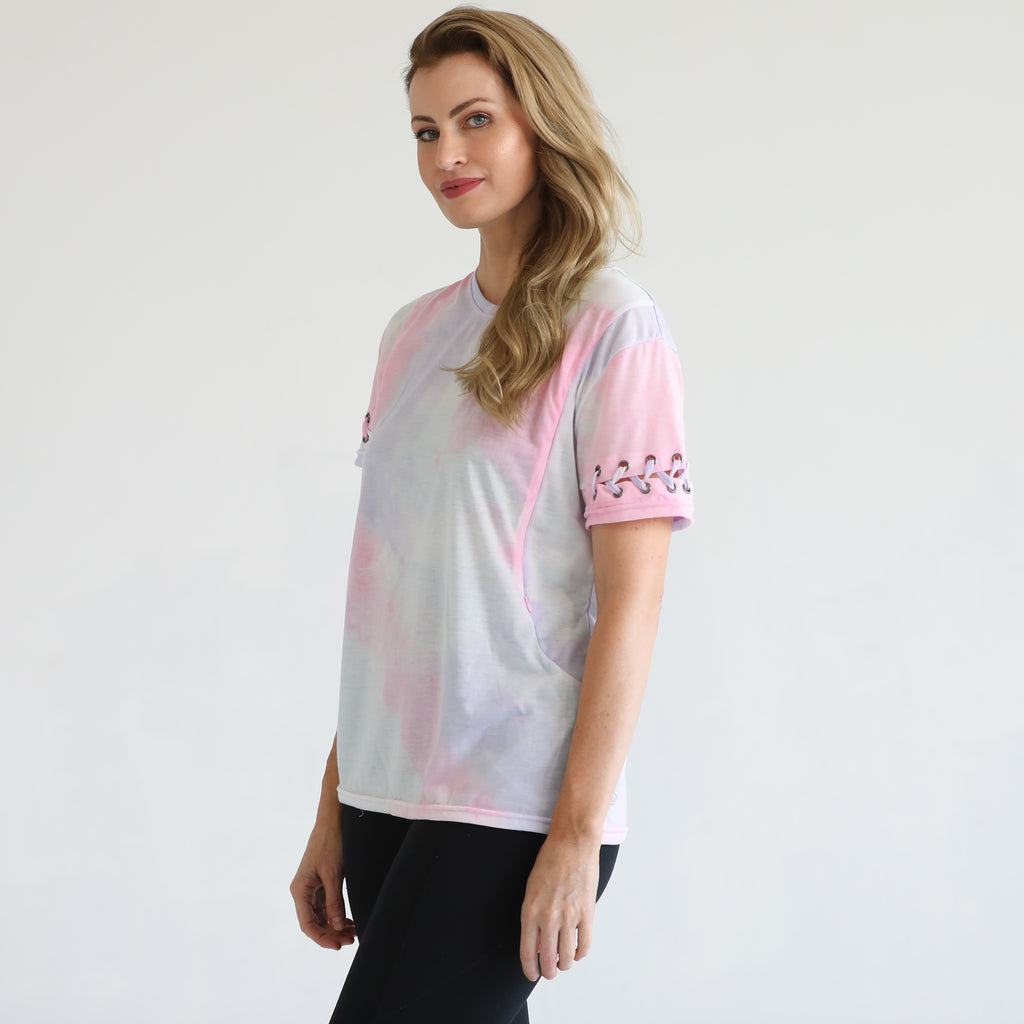 loose fit nursing t shirt with zippers, sweat and milk