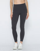 postpartum tummy control ultra high waisted leggings with pockets, front shot half body, sweat and milk