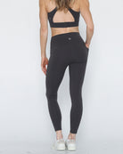 postpartum tummy control ultra high waisted leggings with pockets, back shot half body, sweat and milk