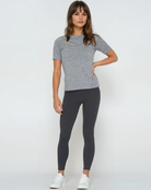 Seamless nursing running top, heather gray, Sweat and Milk, front shot full body