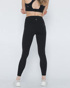 Postpartum ultra high waisted leggings, sweat and milk, with pockets, noir, back shot half body