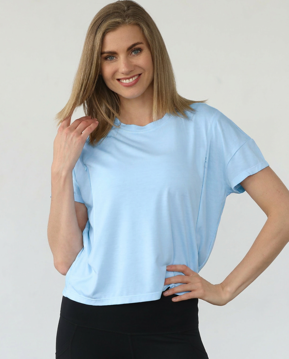 Abigail organic cotton short sleeve nursing t-shirt in Mist