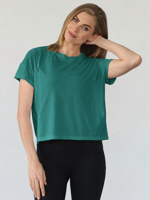 Abigail Organic Cotton Short Sleeve Nursing T-Shirt (Pine) in Pine