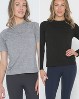 Aria Nursing Tee Duo | Heather Gray Short Sleeve & Noir Long Sleeve