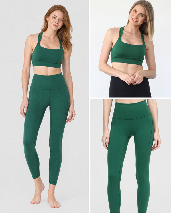 The Léa High-Rise Pocket Leggings (Pine) in Chloe 4 Running Nursing & Pumping Sports Bra (Pine) (Size)
