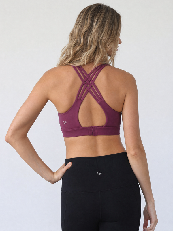 Chloe 4 Running Nursing & Pumping Sports Bra (Ribbed Chai) in Bordeaux