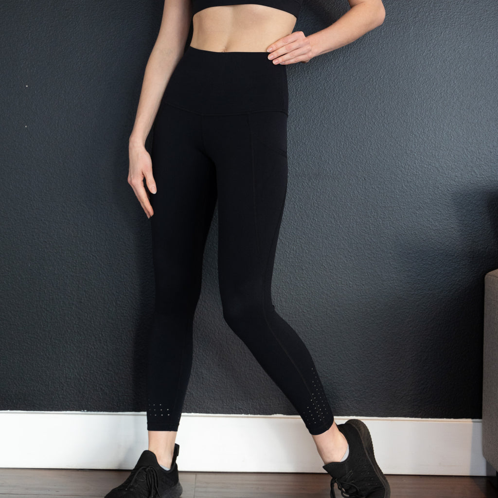 Postpartum high waisted leggings with laser cut details and pockets, Sweat and Milk