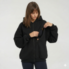 Nursing hoodie, oversized, organic cotton, invisible zipper, sweat and milk, front shot showing unzipping feature for breastfeeding