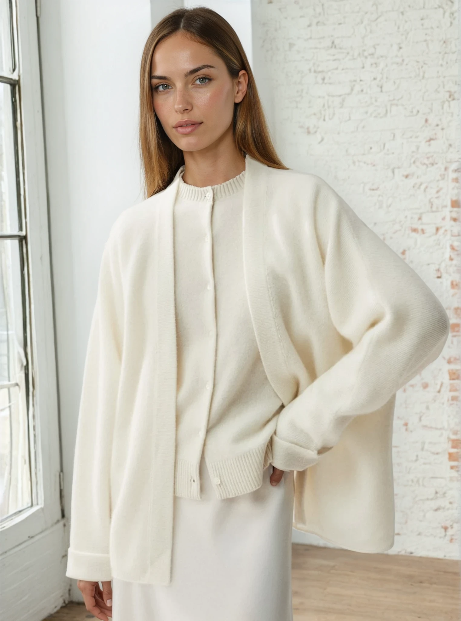 Cashmere cardigan, ivory, white, sweat and milk