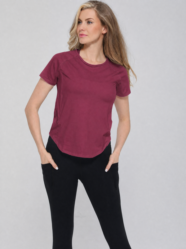 The Mira Running Nursing Tee (Noir) in Bordeaux