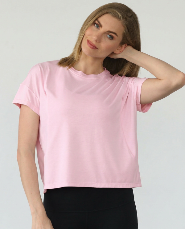 Abigail Organic Cotton Short Sleeve Nursing T-Shirt (Pine) in Powder Rose
