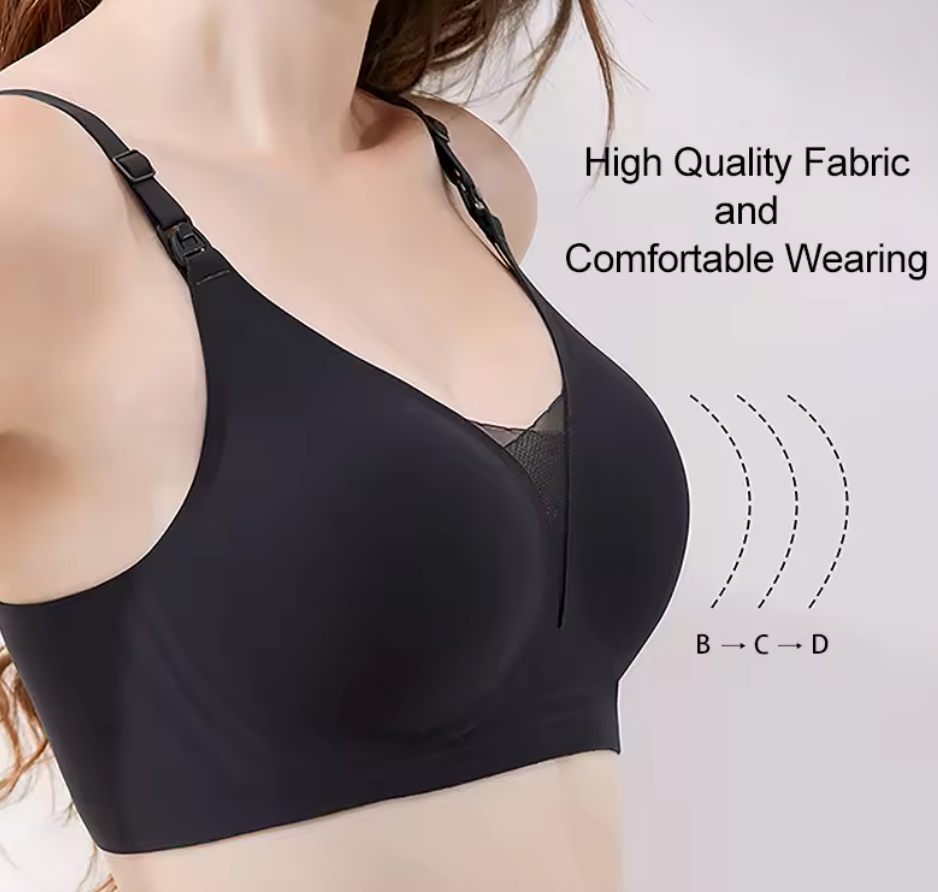wireless nursing bra with mesh, comfortable, sweat and milk, like 2nd skin, smooth nursing bralette, front view