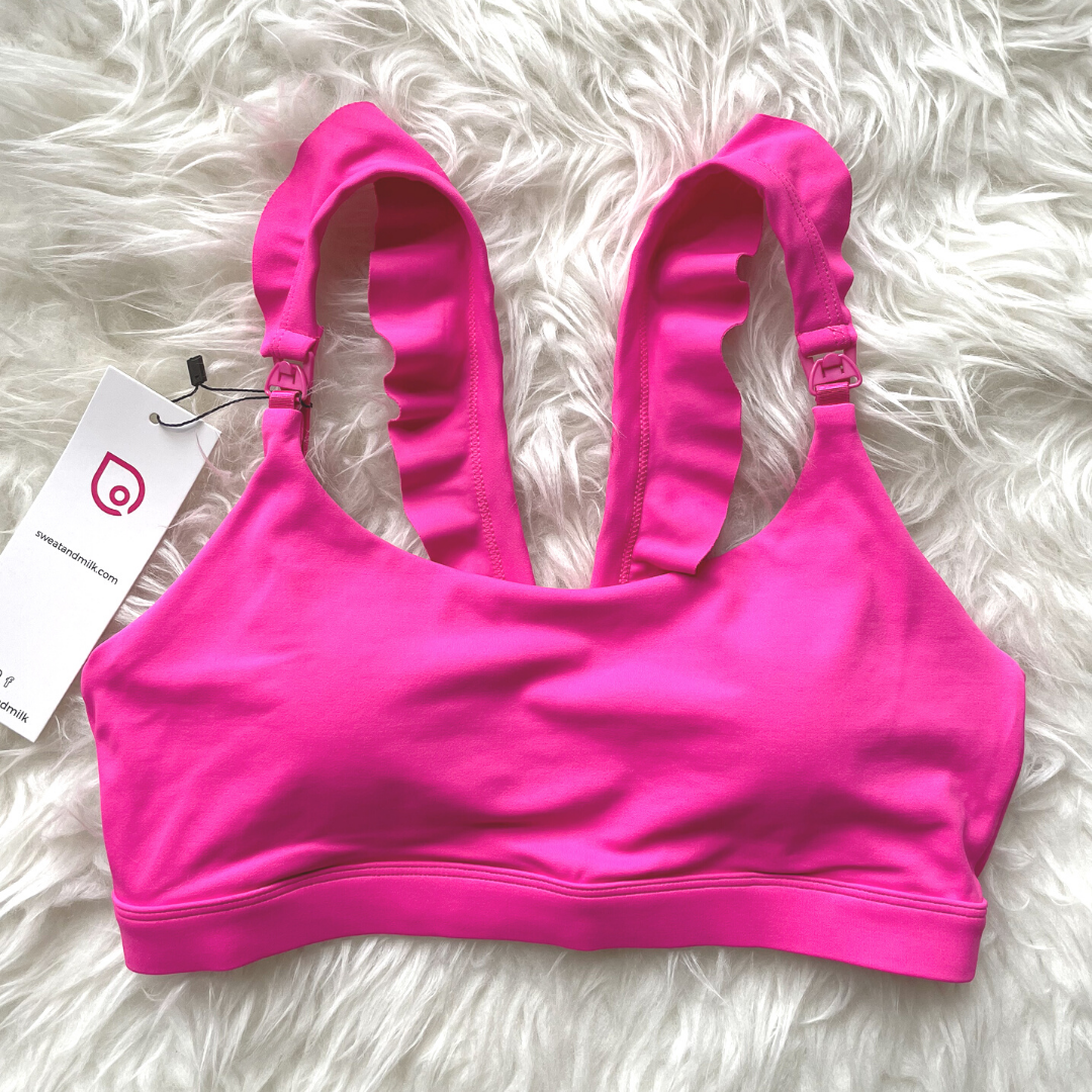 Madison Ruffle Nursing Sports Bra, Medium support, running, largest breast, hot pinkMadison Ruffle Nursing Sports Bra, Medium support, running, largest breast, hot pink
