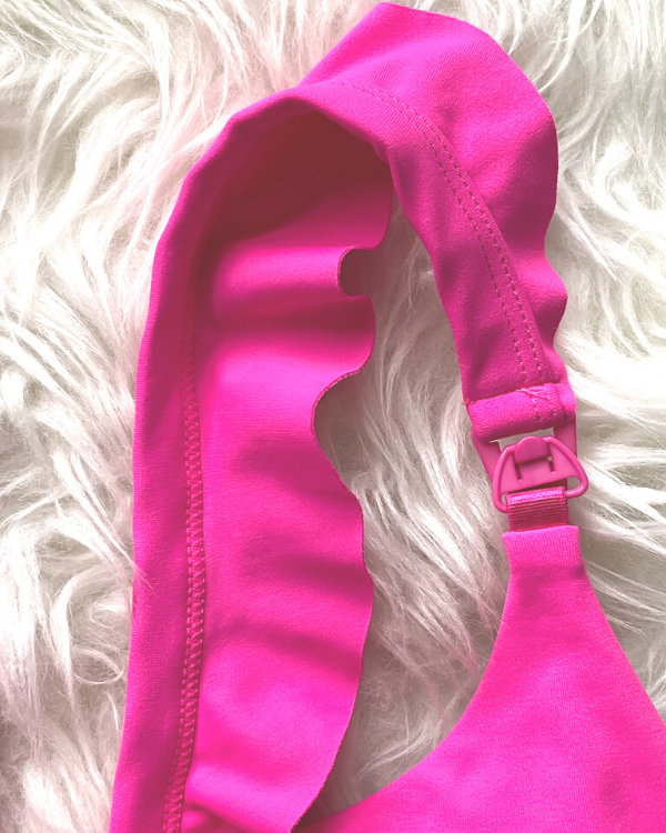 Madison Ruffle Nursing Sports Bra, Medium support, running, largest breast, hot pink
