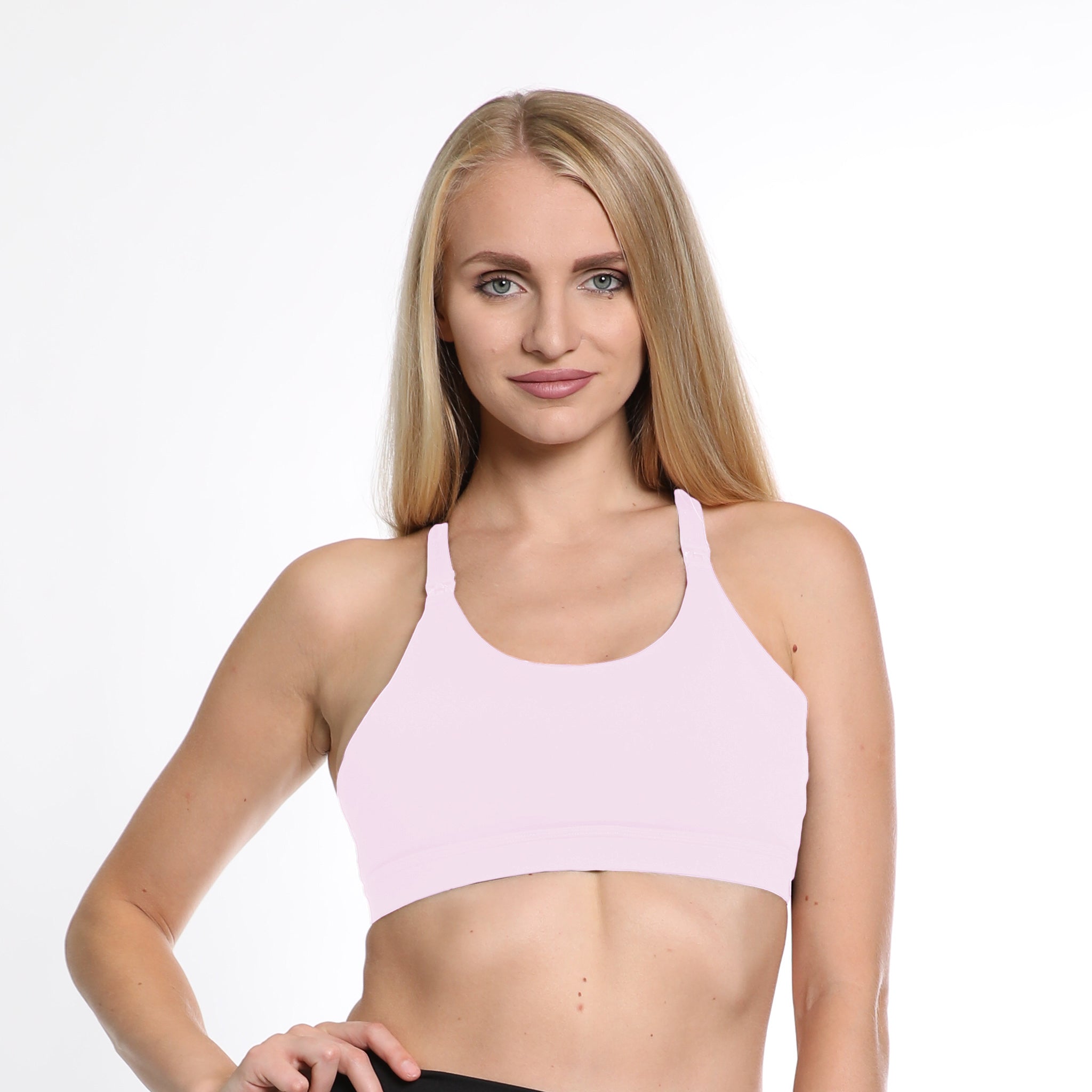 Océane 3 Nursing sports Bra, clip down nursing, high impact nursing sports bra, nursing sports bra for big chested women, hands free pumping, blush, strappy back, stylish, adjustable, comfy