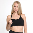 Océane 4 Nursing and pumping sports Bra, medium impact, hands free pumping, black, strappy back, adjustable back clasp - Sweat and Milk