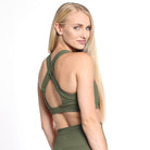 Chloe 3 Running Nursing Sports Bra, strappy back, supportive, high impact, olive - Sweat and Milk
