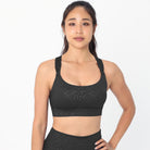 Chloe 4 Running Nursing and Pumping Sports Bra, black, strappy back, supportive, stylish, mid high impact, high coverage, supportive, large chest, black cheetah, sweat and milk