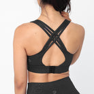 Chloe 4 Running Nursing and Pumping Sports Bra, black, strappy back, supportive, stylish, mid high impact, high coverage, supportive, large chest, black cheetah, sweat and milk