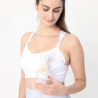 Chloe 4 Running Nursing and Pumping Sports Bra, black, strappy back, supportive, stylish, mid high impact, high coverage, supportive, large chest, white floral, sweat and milk