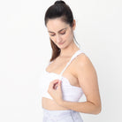 Chloe 4 Running Nursing and Pumping Sports Bra, black, strappy back, supportive, stylish, mid high impact, high coverage, supportive, large chest, white floral, sweat and milk