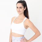 Chloe 4 Running Nursing and Pumping Sports Bra, black, strappy back, supportive, stylish, mid high impact, high coverage, supportive, large chest, white floral, sweat and milk