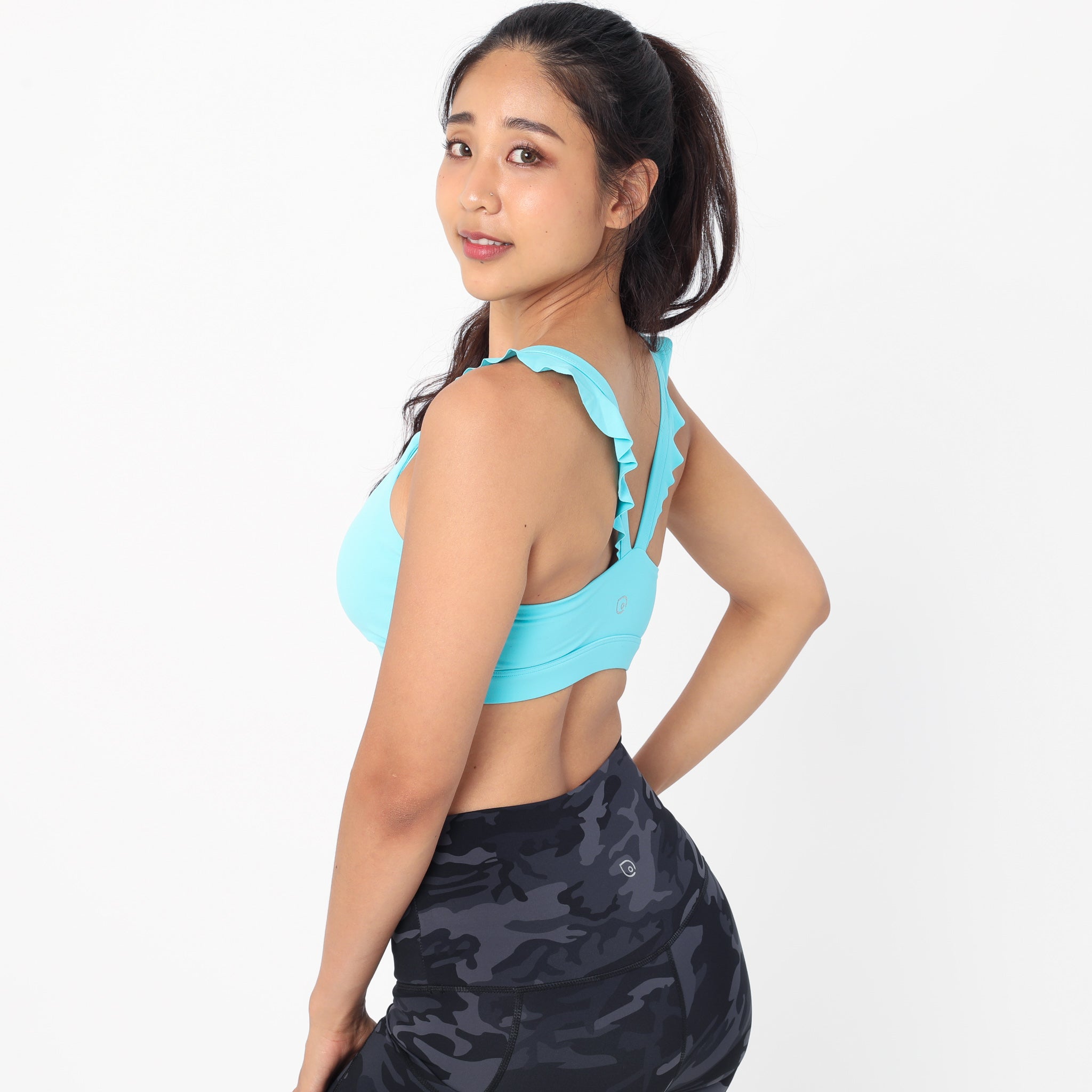 Madison Ruffle Nursing Sports Bra, Medium support, running, largest breast, aqua