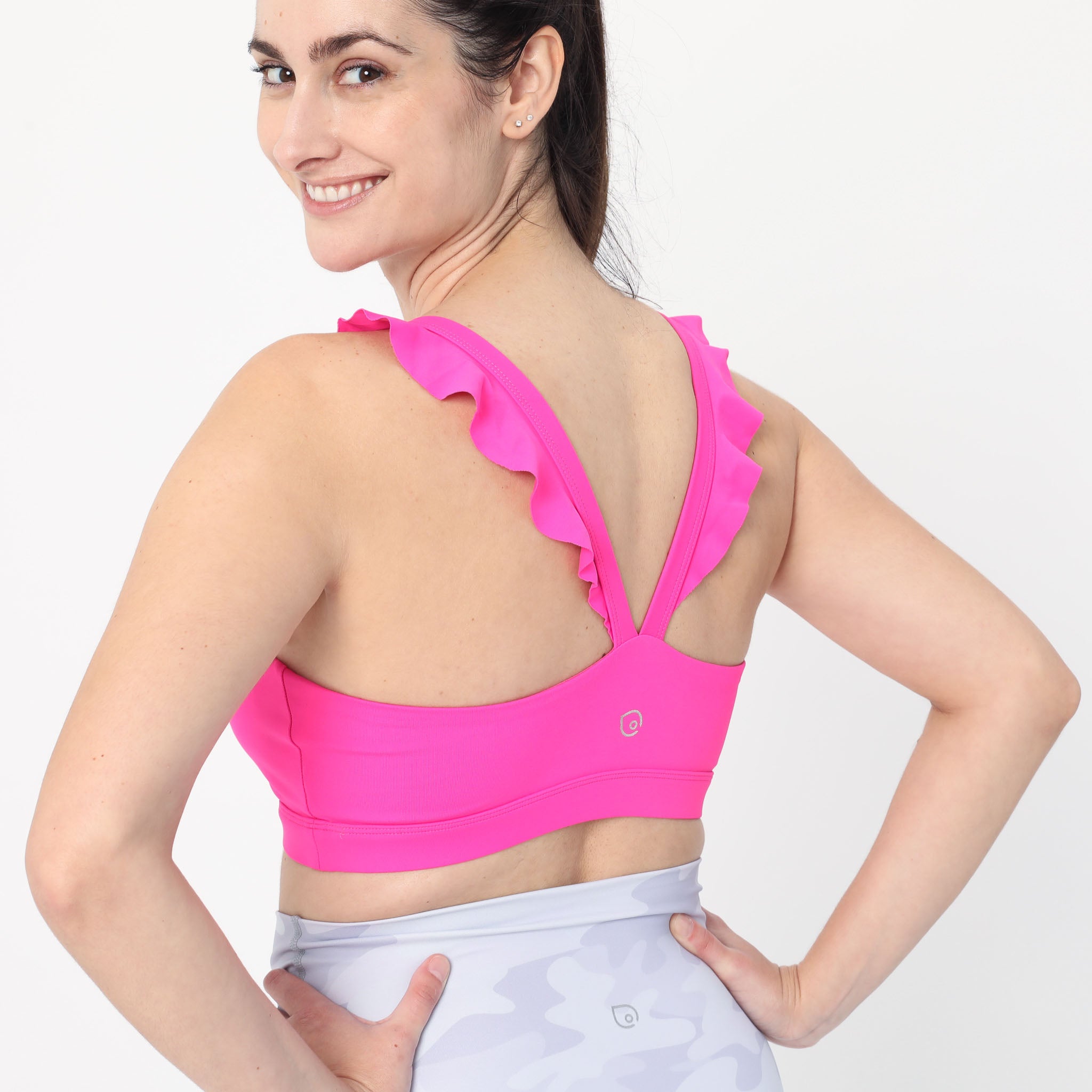 Madison Ruffle Nursing Sports Bra, Medium support, running, largest breast, hot pink