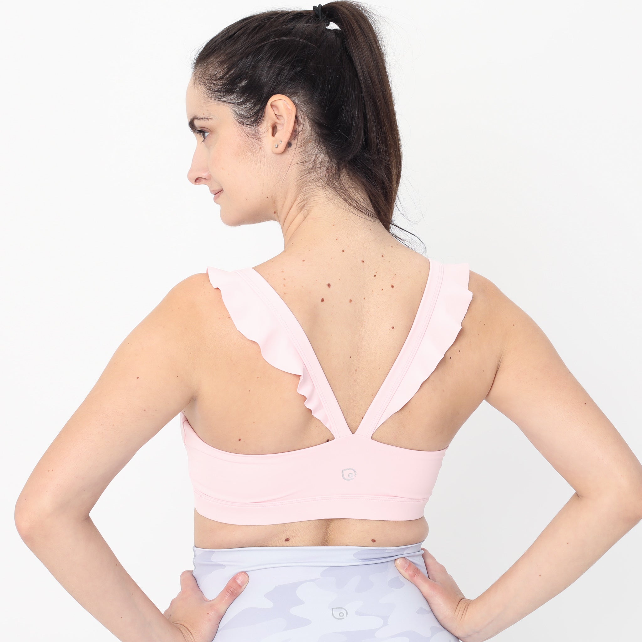 Madison Ruffle Nursing Sports Bra, Medium support, running, largest breast, blush pink