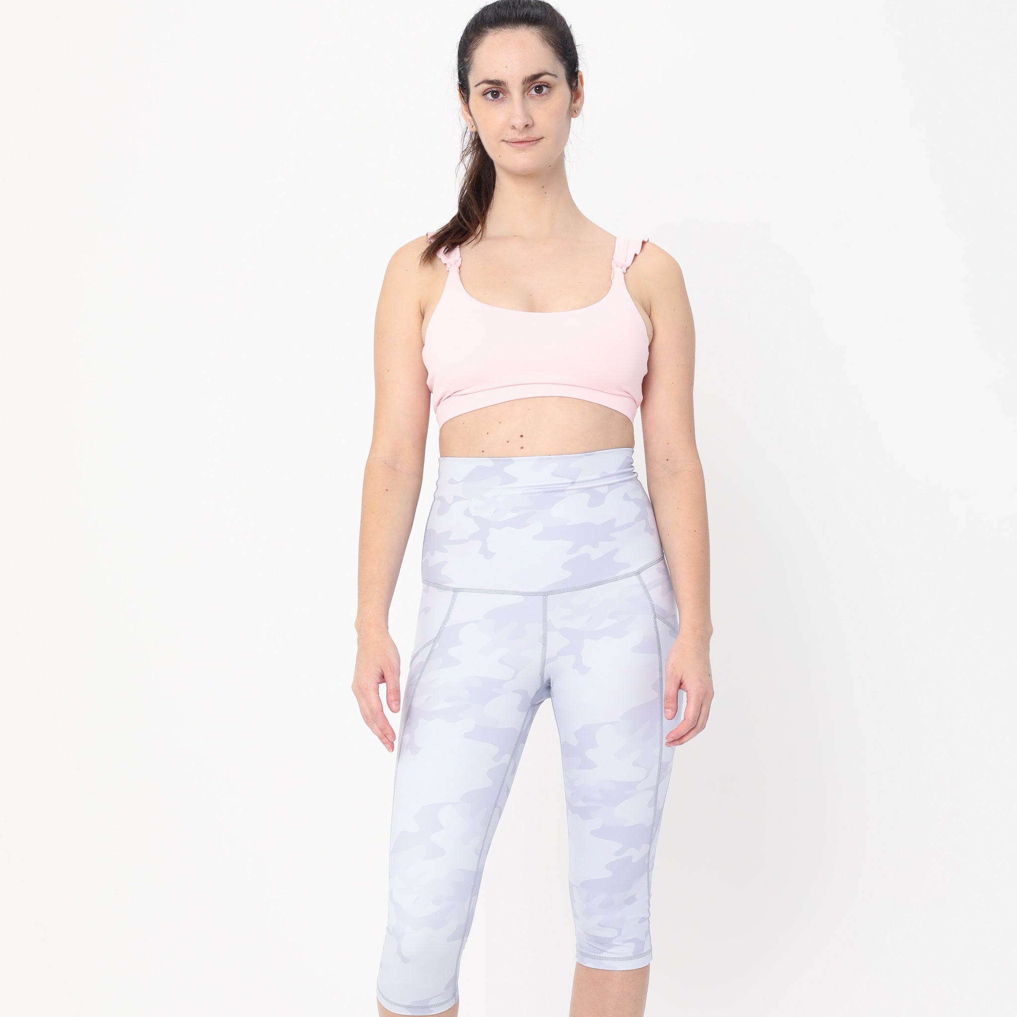 Madison Ruffle Nursing Sports Bra, Medium support, running, largest breast, blush pink