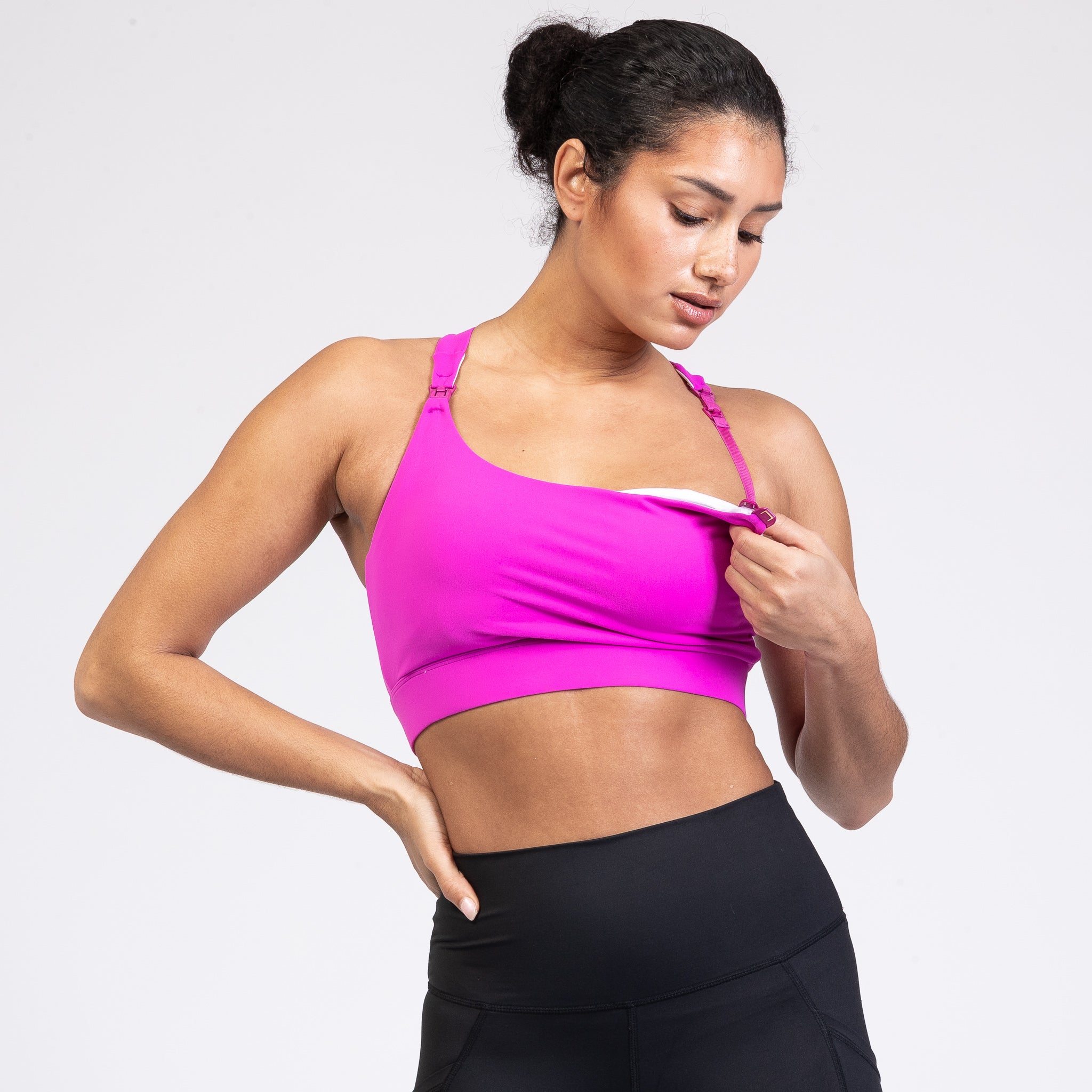 Venice 3 High Impact nursing sports bra for DDD cup, big chested, dragon fruit, Sweat and Milk