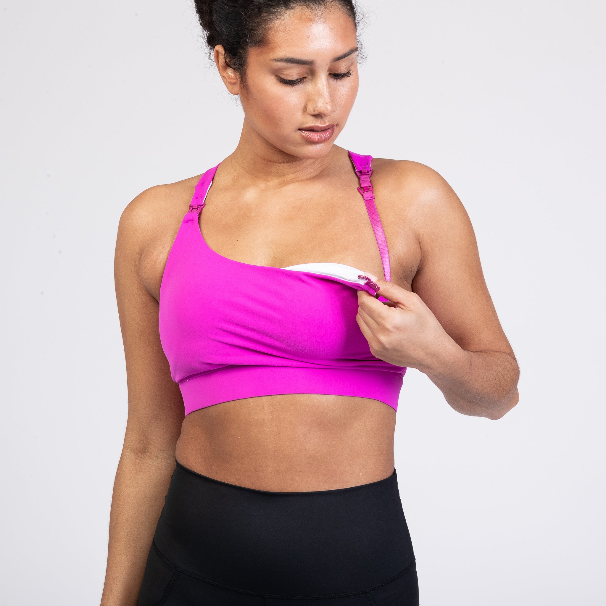 Venice 3 High Impact nursing sports bra for DDD cup, big chested, dragon fruit, Sweat and Milk