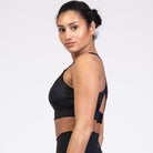Chloe 4 Running Nursing and Pumping Sports Bra, black, strappy back, supportive, stylish, mid high impact, high coverage, supportive, large chest, black cheetah, sweat and milk