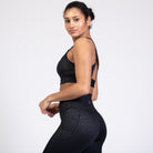 Chloe 4 Running Nursing and Pumping Sports Bra, black, strappy back, supportive, stylish, mid high impact, high coverage, supportive, large chest, black cheetah, sweat and milk