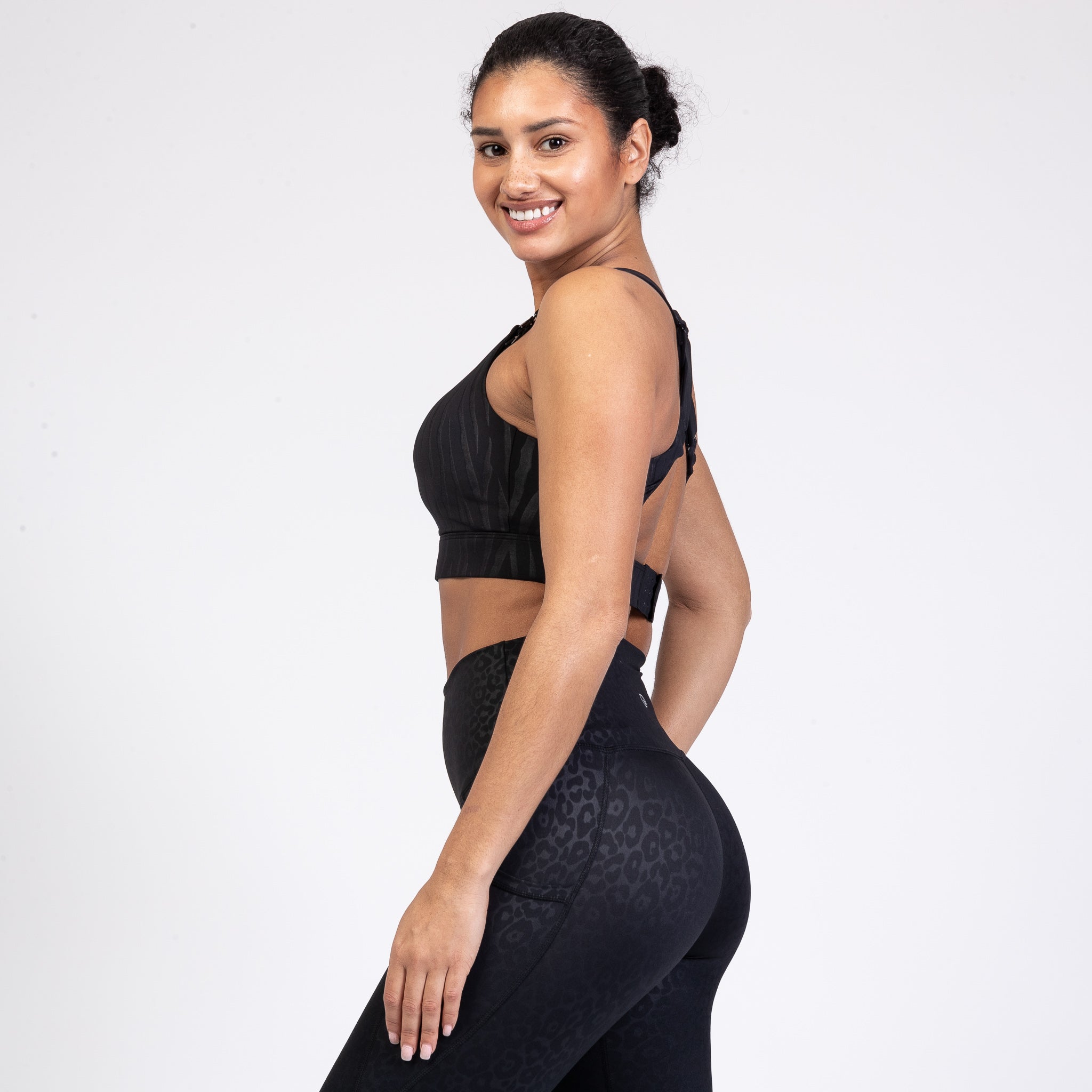 Venice 3 High Impact Nursing sports bra for big chest, Black Tiger, Sweat and Milk
