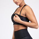 Venice 3 High Impact Nursing sports bra for big chest, Black Tiger, Sweat and Milk