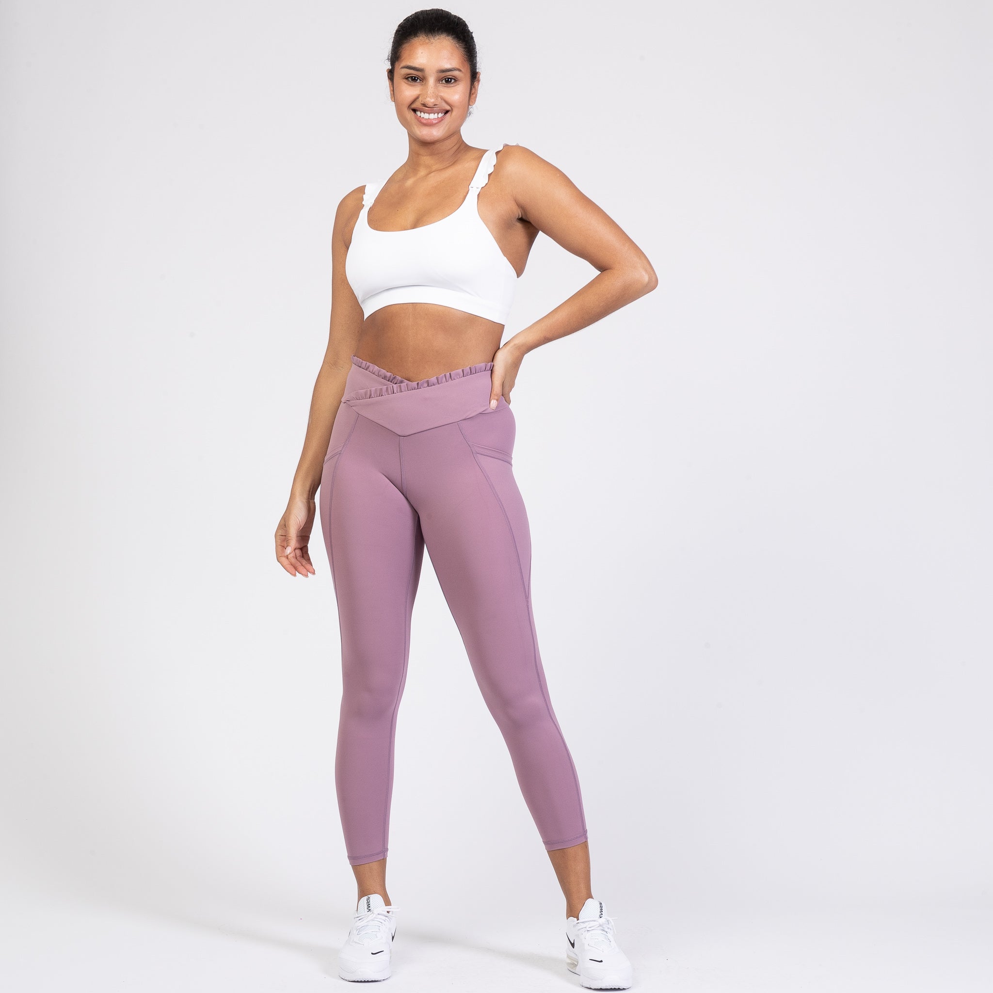 Madison Ruffle Nursing Sports Bra, Medium support, running, largest breast, white
