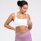 Madison Ruffle Nursing Sports Bra, Medium support, running, largest breast, white