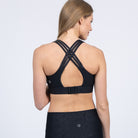Chloe 4 Running Nursing and Pumping Sports Bra, black, strappy back, supportive, stylish, mid high impact, high coverage, supportive, large chest, black, sweat and milk