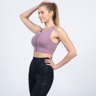 Capucine 2 nursing and hands free pumping nursing sports bra, high impact, high coverage, Lavender smoke - Sweat and Milk