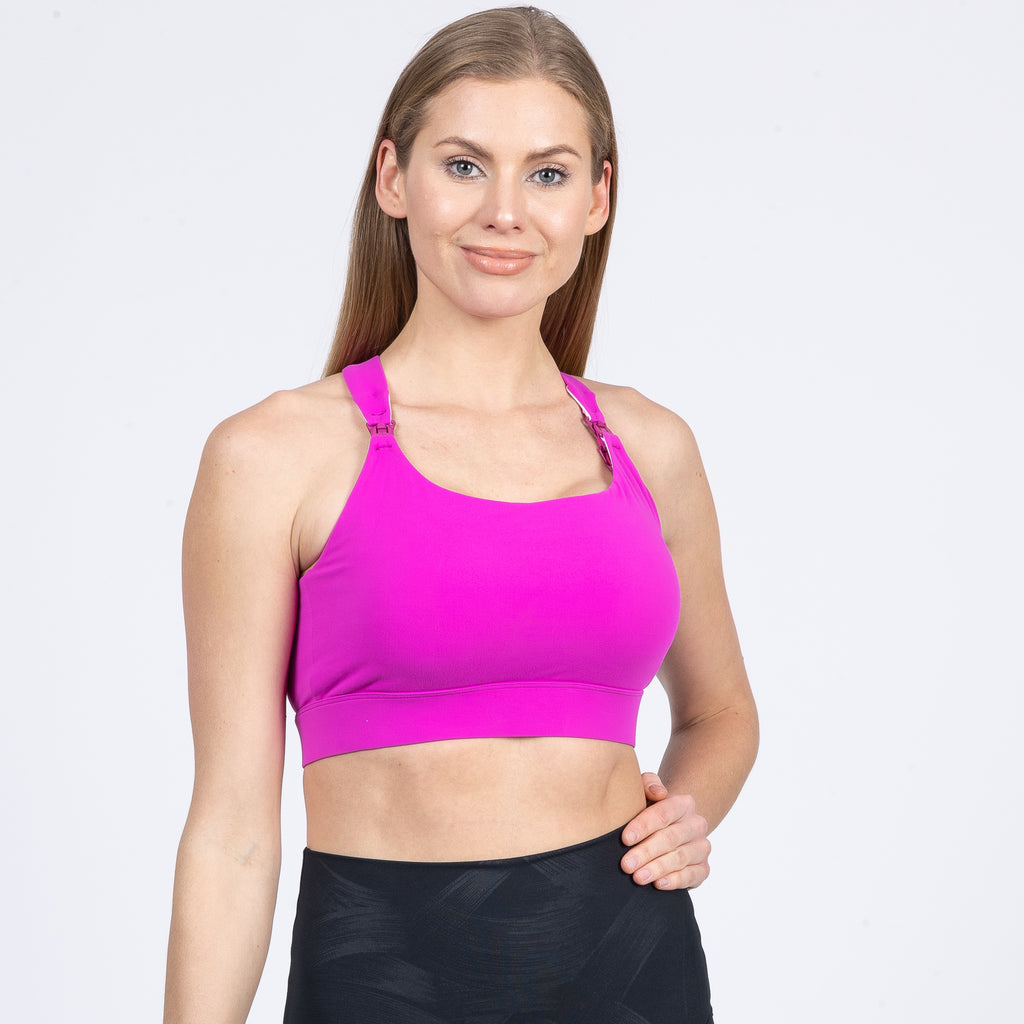 Venice 3 High Impact nursing sports bra for DDD cup, big chested, dragon fruit, Sweat and Milk